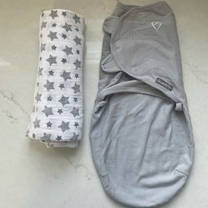 Aden and Aanais swaddle blanket neutral grey white and Swaddle Me Velcro Newborn